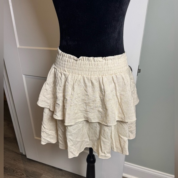 Princess Polly Beige Greta Linen Tierd Blend Mini Skirt - Picture 2 of 7